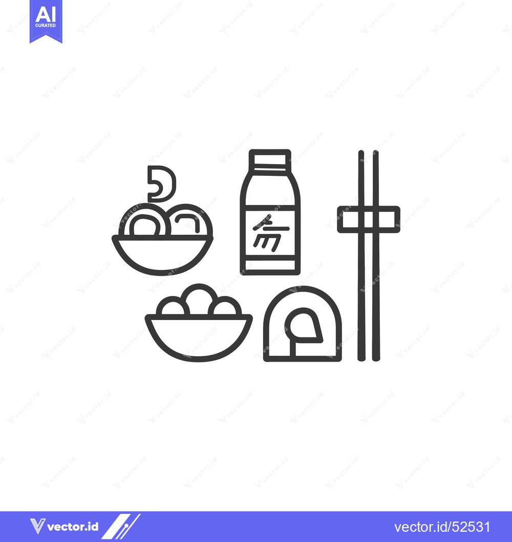 Premium Vector of Line art illustration of a Japanese meal set