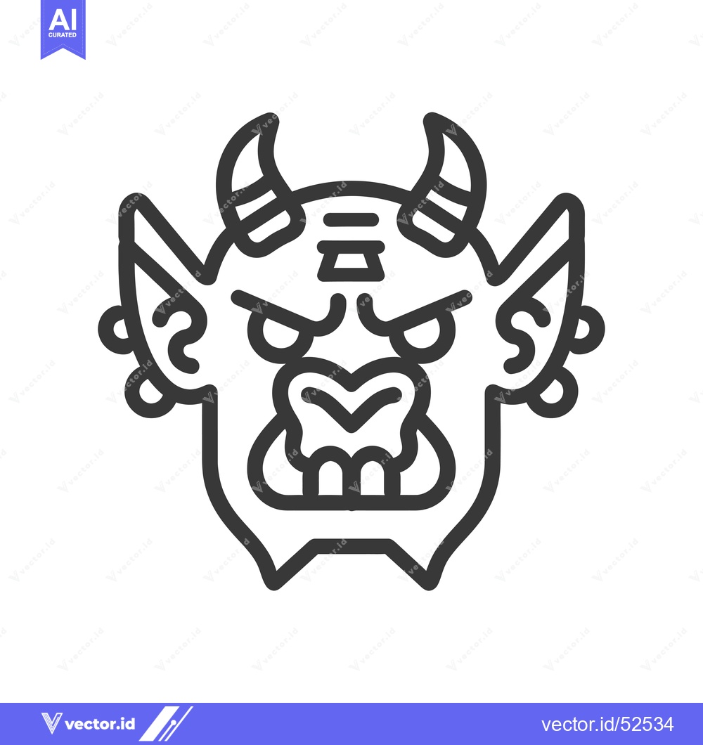 Premium Vector dari Line Art Illustration of a Japanese Oni Demon Mask