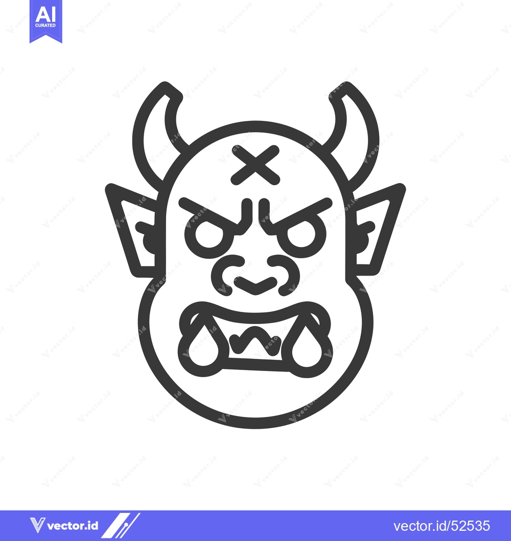 Premium Vector of Line Art Illustration of a Japanese Oni Demon Mask