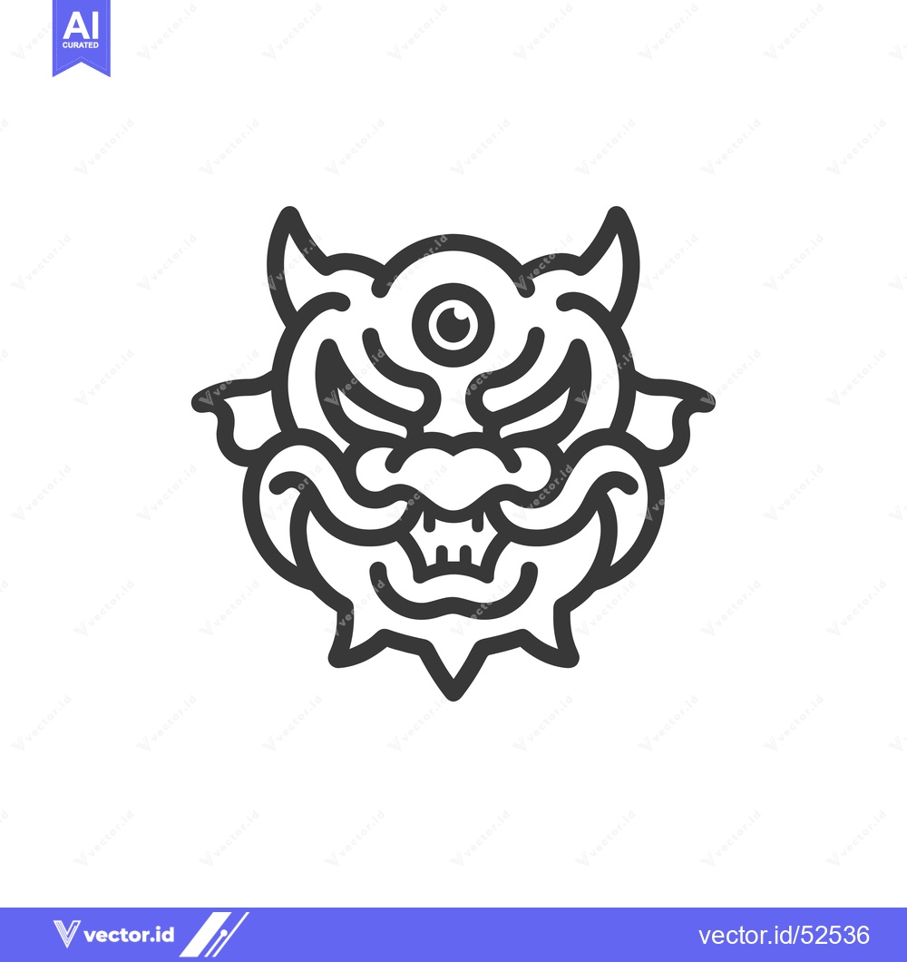 Premium Vector dari Line Art Illustration of a Japanese Oni Mask with a Third Eye