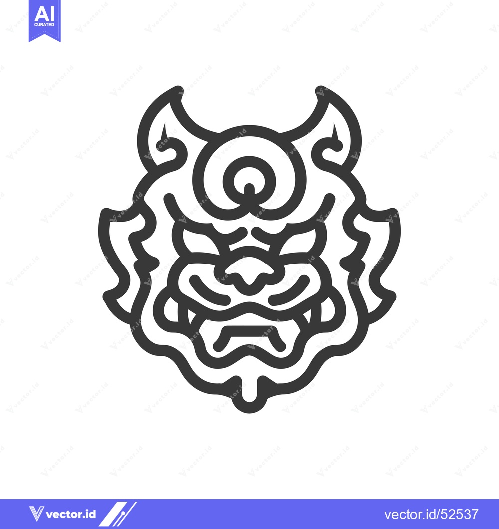 Premium Vector dari Line Art Illustration of a Japanese Oni Mask with Horns