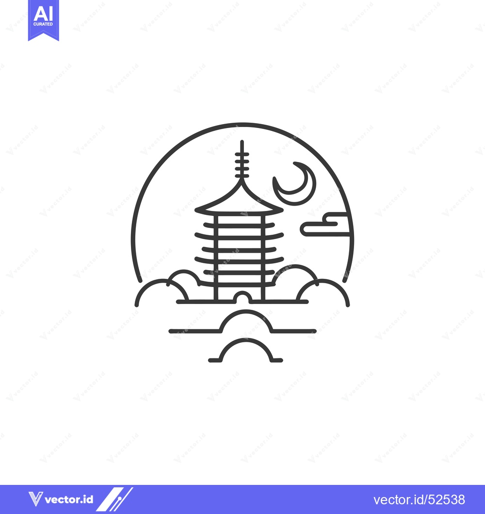 Premium Vector dari Line Art Illustration of a Japanese Pagoda with a Crescent Moon