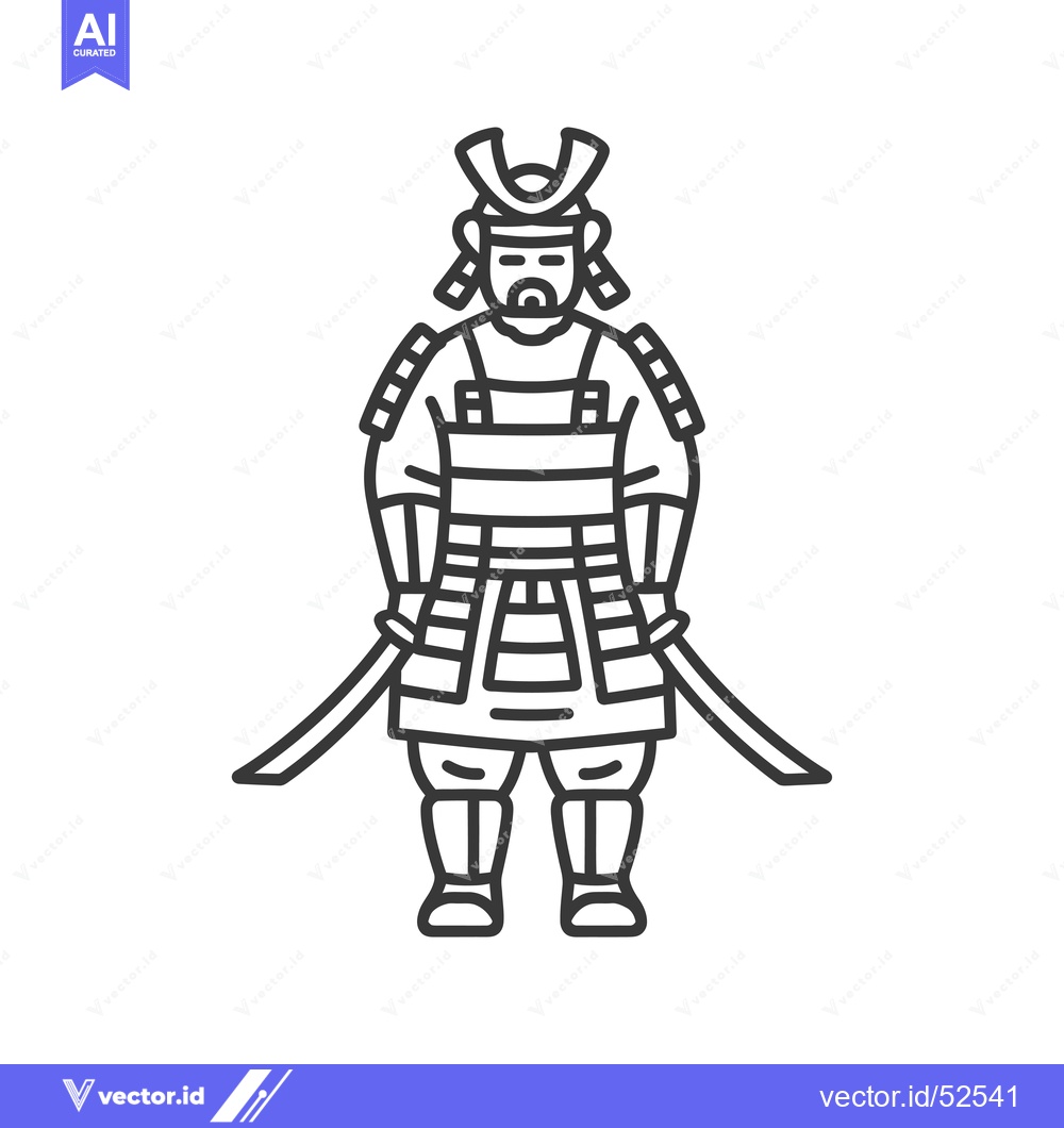 Premium Vector of Line Art Illustration of a Japanese Samurai Warrior