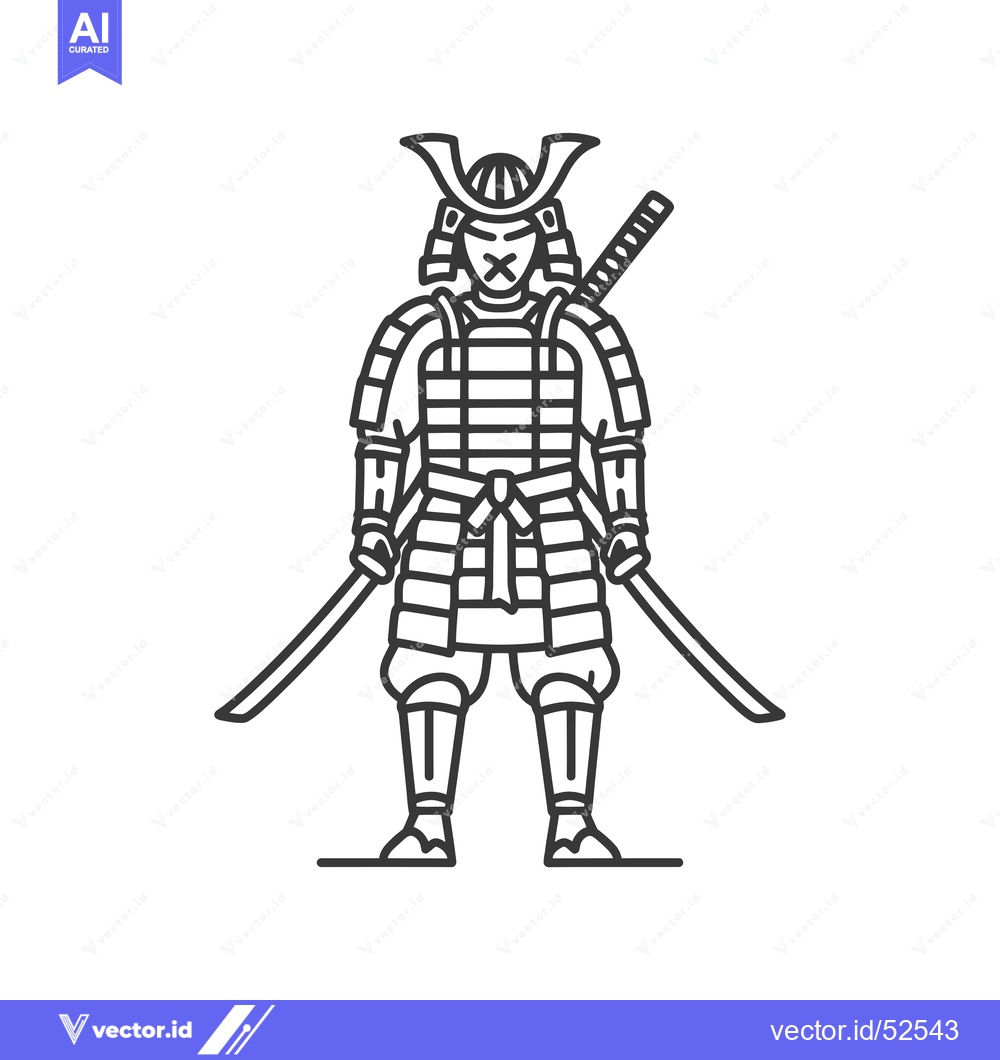 Premium Vector dari Line Art Illustration of a Japanese Samurai Warrior