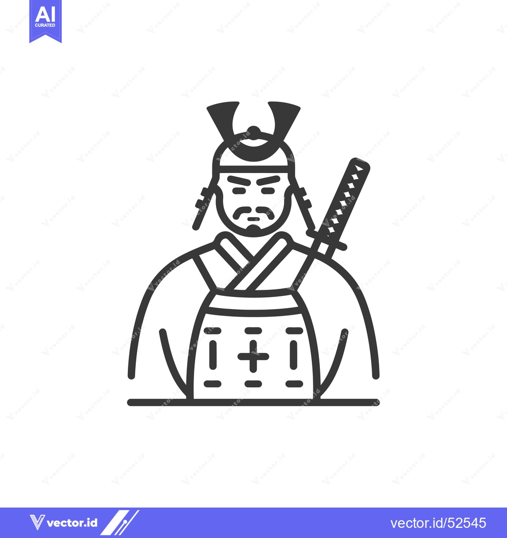 Premium Vector of Line Art Illustration of a Japanese Samurai Warrior
