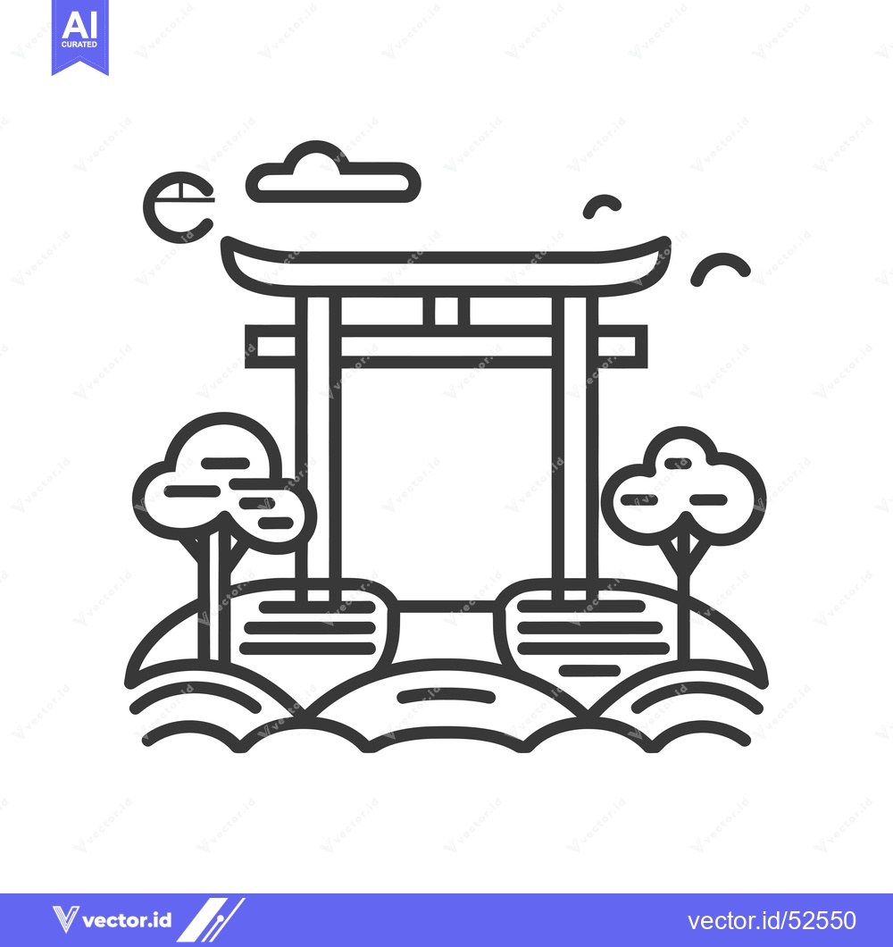 Premium Vector of Line Art Illustration of a Japanese Torii Gate