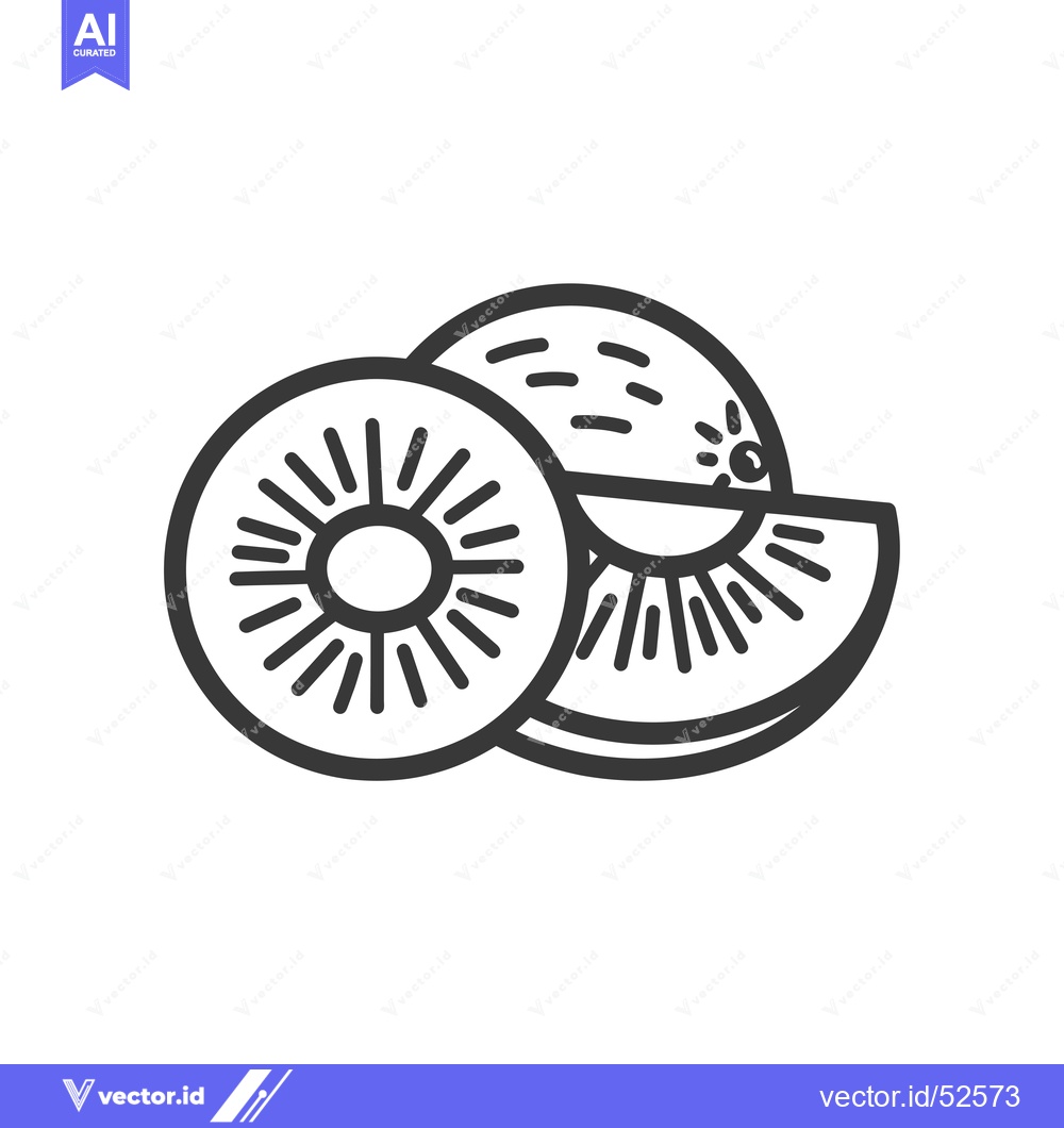 Premium Vector of Line art illustration of a kiwi fruit, sliced open
