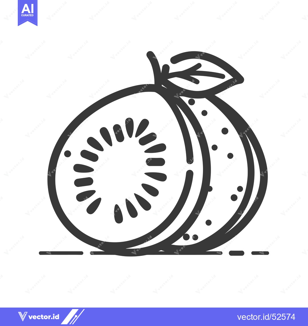 Premium Vector dari Line art illustration of a kiwi fruit, with a slice showing the seeds