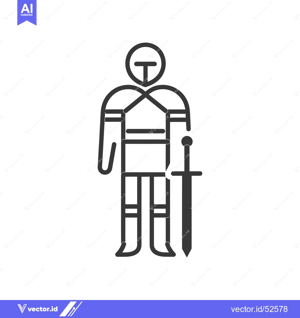 Premium Vector of Line art illustration of a knight in armor holding a sword