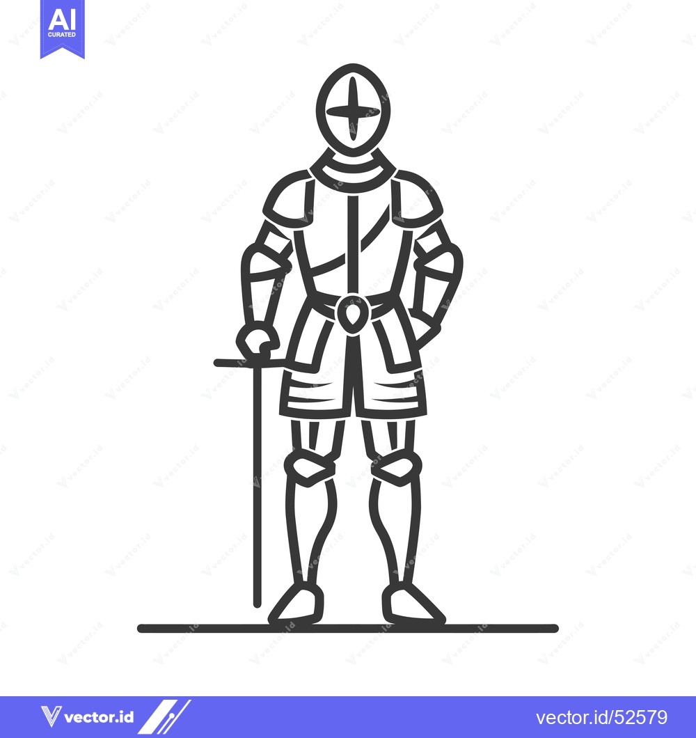 Premium Vector of Line Art Illustration of a Knight in Full Armor