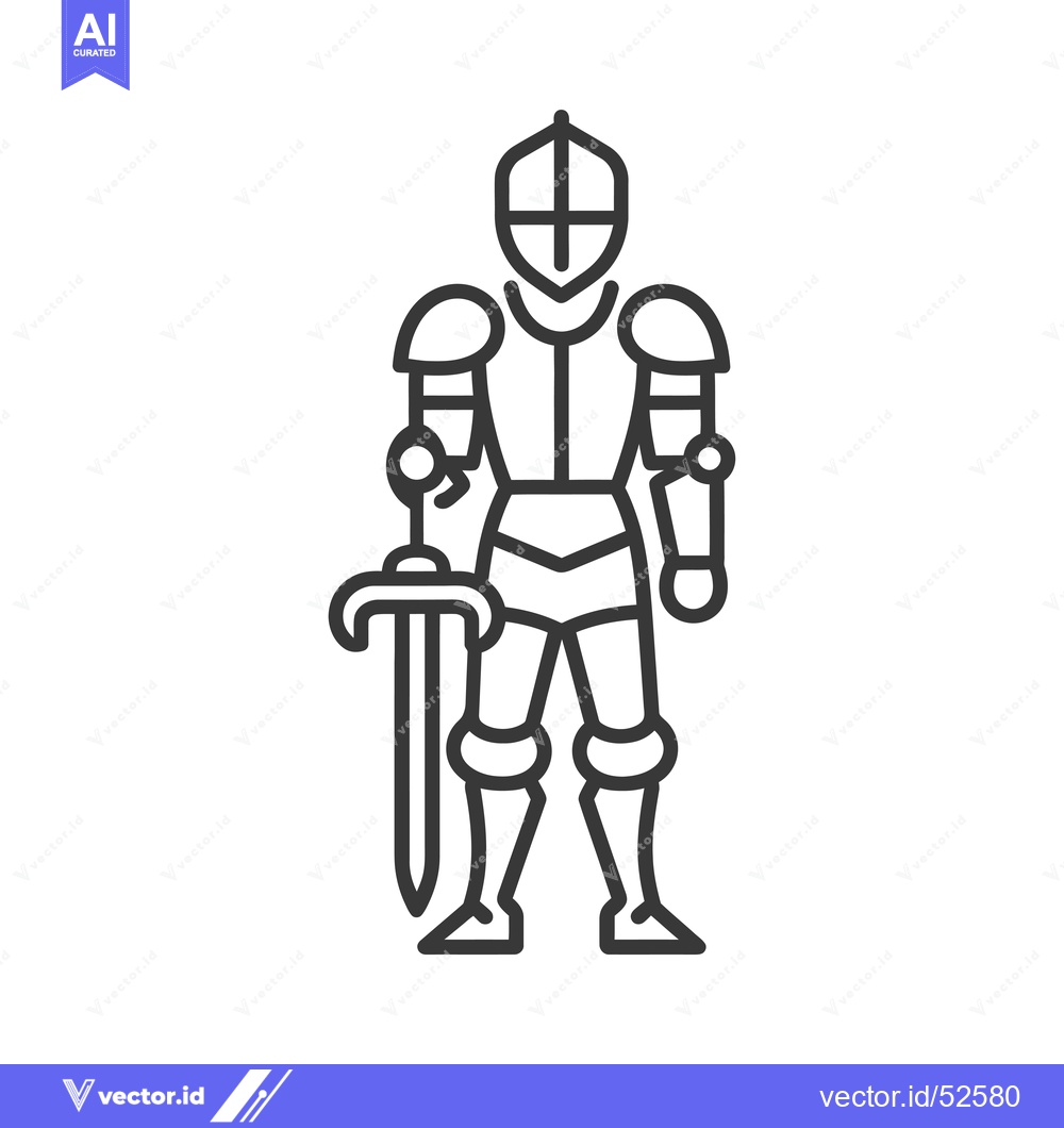 Premium Vector dari Line Art Illustration of a Knight in Full Armor Holding a Sword