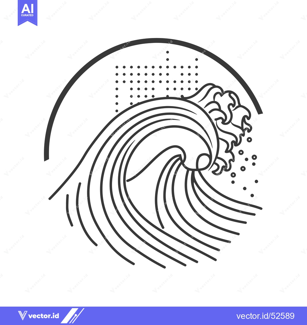 Premium Vector of Line Art Illustration of a Large Ocean Wave Breaking