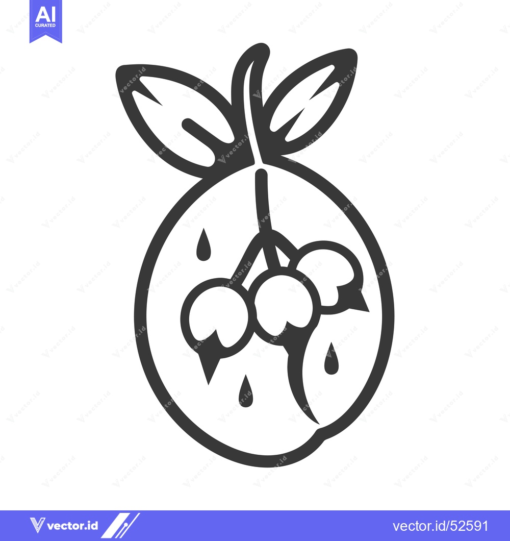 Premium Vector dari Line Art Illustration of a Lemon with Three Berries and Drops of Juice