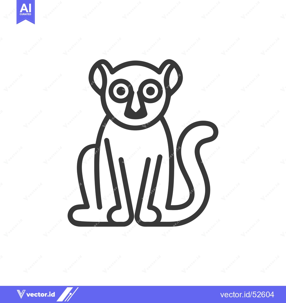 Premium Vector dari Line art illustration of a lemur sitting with its tail curled around i