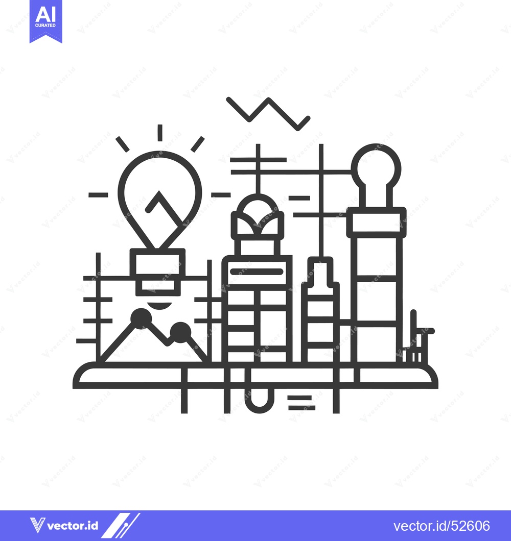Premium Vector of Line art illustration of a lightbulb illuminating a city skyline