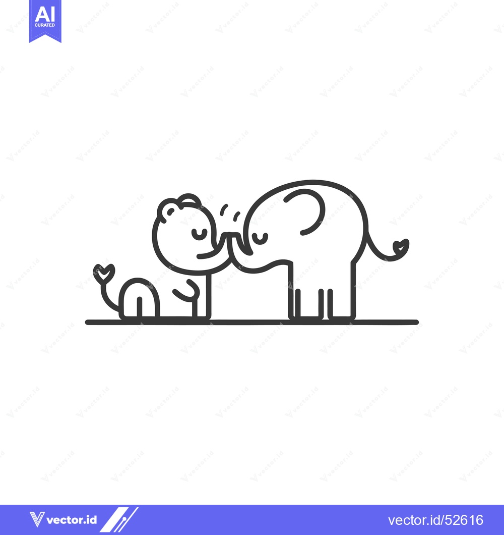 Premium Vector dari Line art illustration of a lion and elephant touching noses