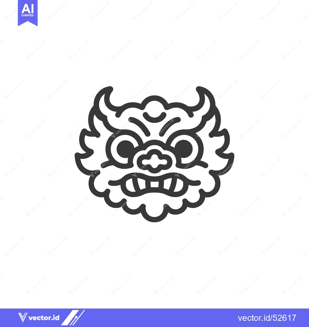 Premium Vector of Line Art Illustration of a Lion Dance Mask