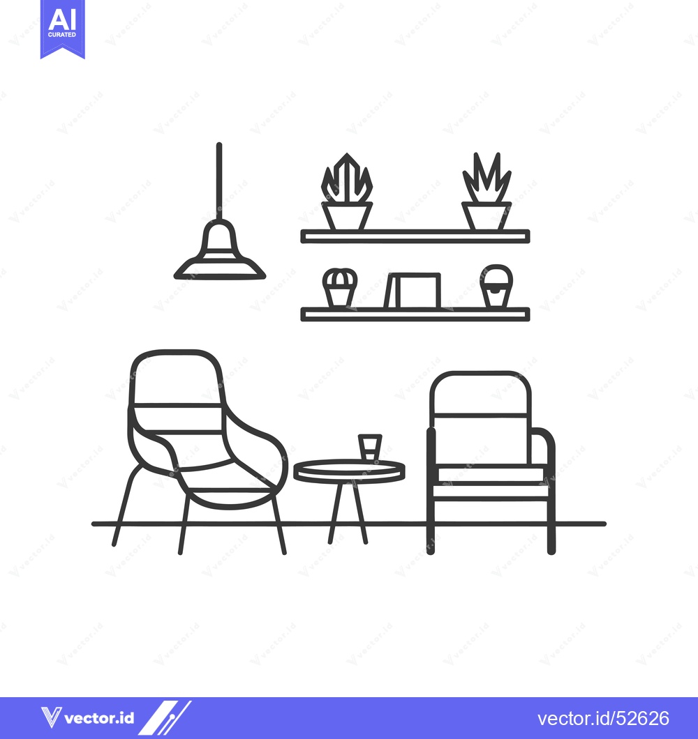 Premium Vector dari Line Art Illustration of a Living Room with Two Chairs, a Coffee Table