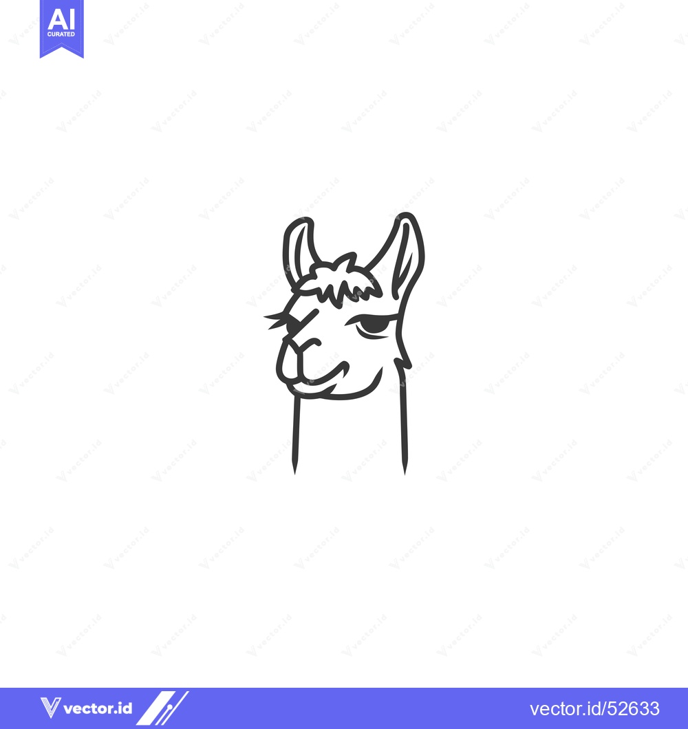 Premium Vector dari Line Art Illustration of a Llama's Head with a Winking Expression