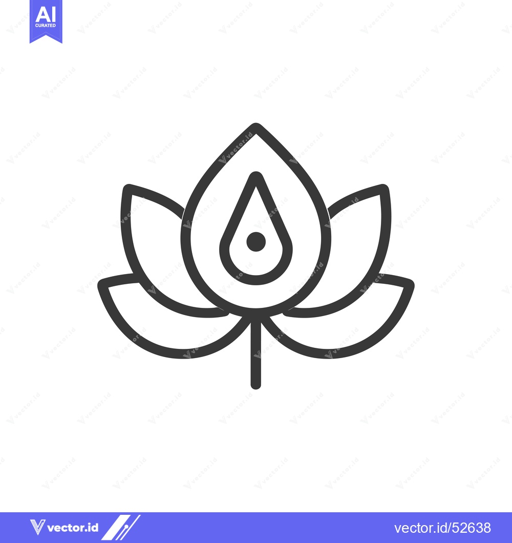 Premium Vector dari Line art illustration of a lotus flower with a drop of water in its ce