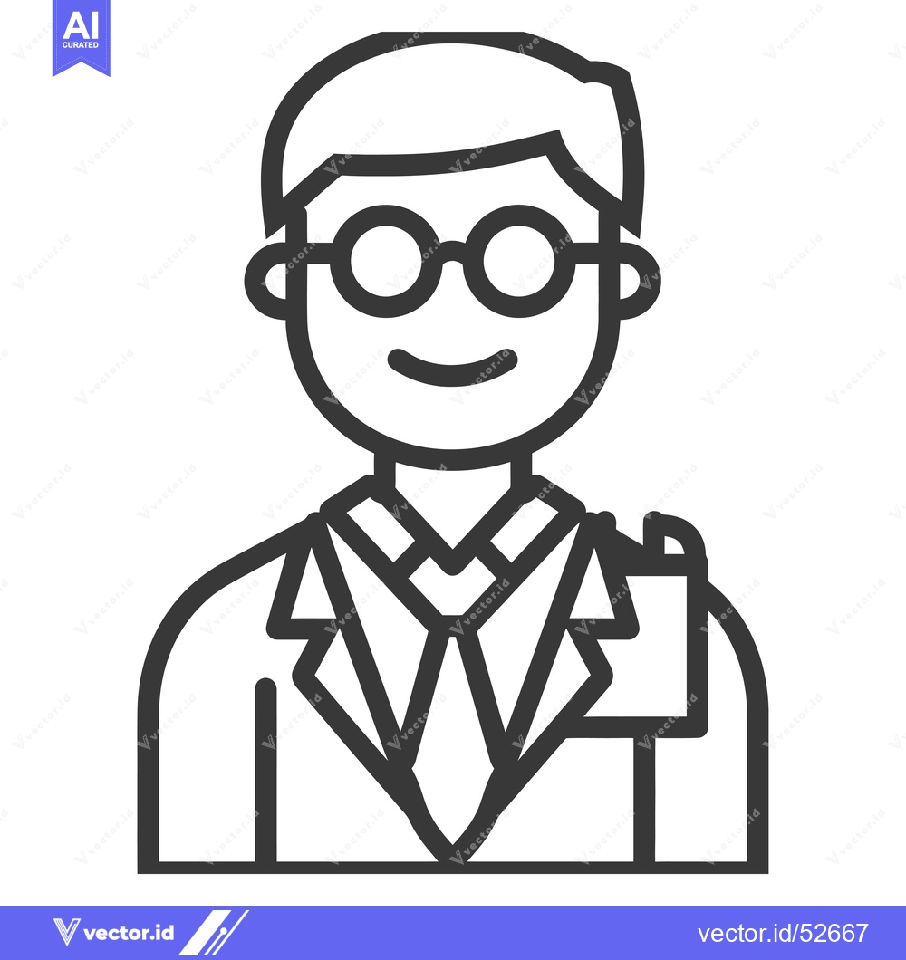 Premium Vector dari Line Art Illustration of a Male Teacher Wearing Glasses and a Suit