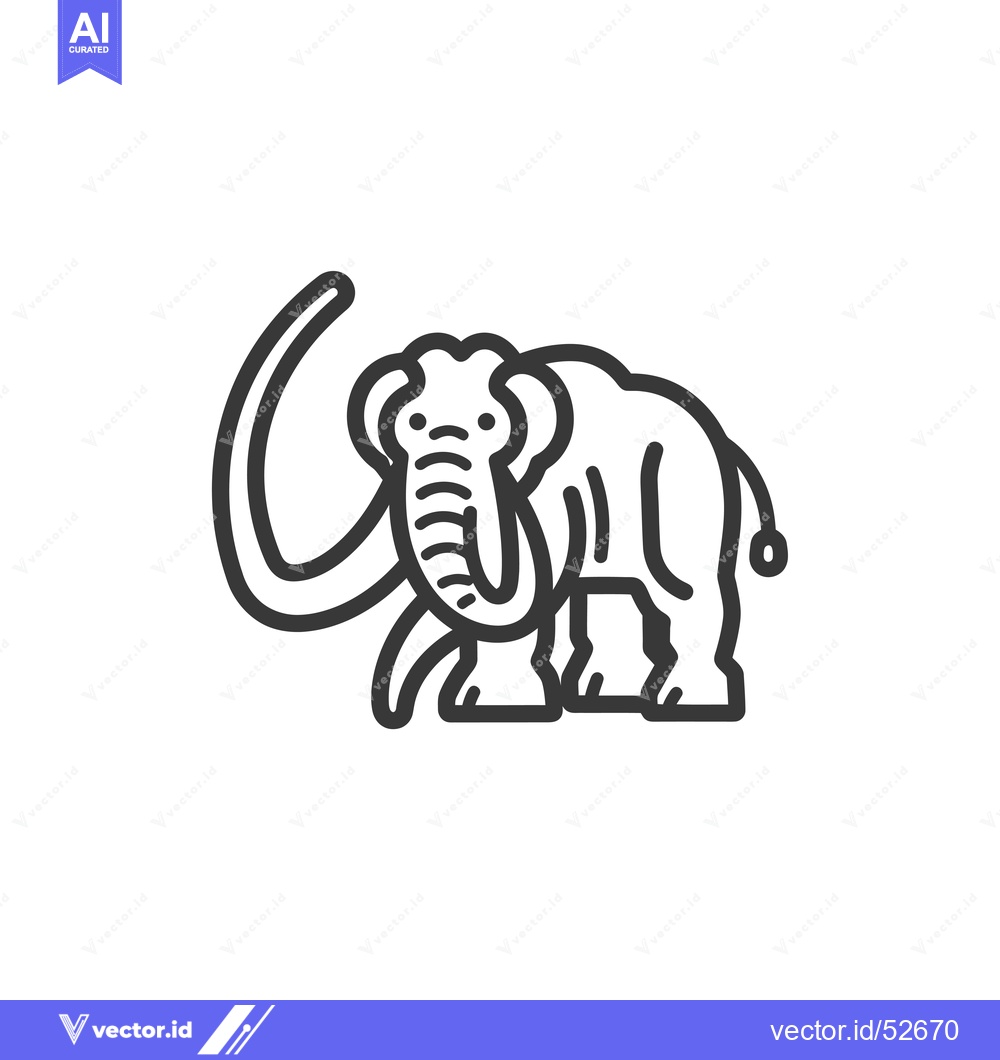 Premium Vector of Line art illustration of a mammoth with a curved tusk