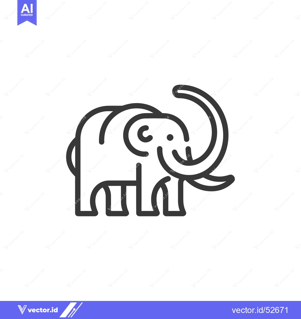 Premium Vector of Line Art Illustration of a Mammoth with Curved Tusks