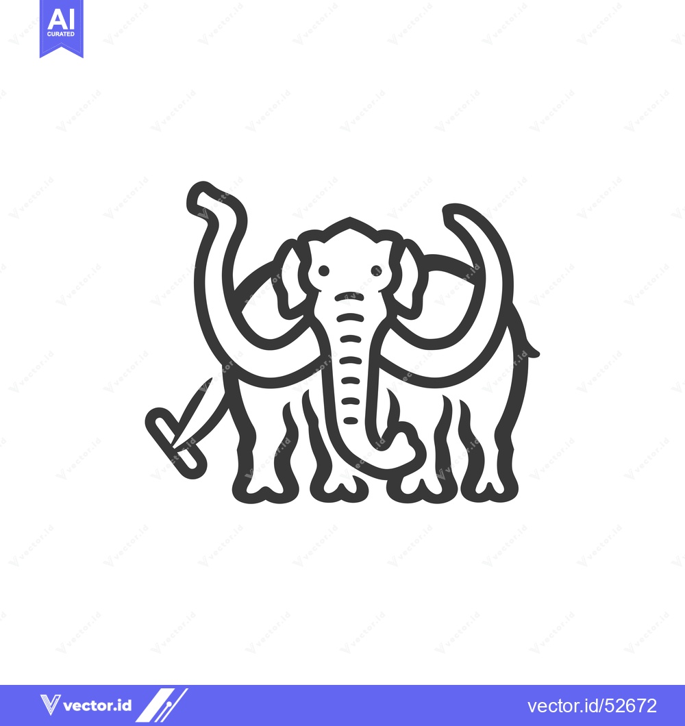 Premium Vector of Line art illustration of a mammoth with tusks