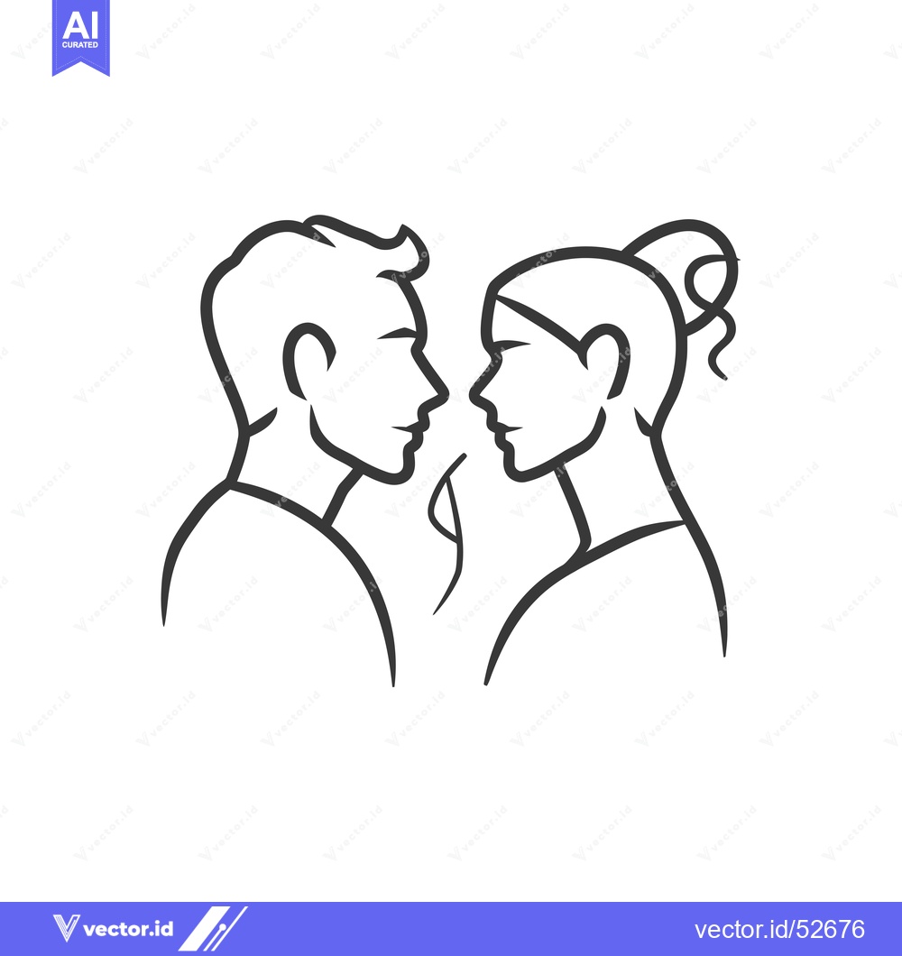 Premium Vector of Line art illustration of a man and woman facing each other