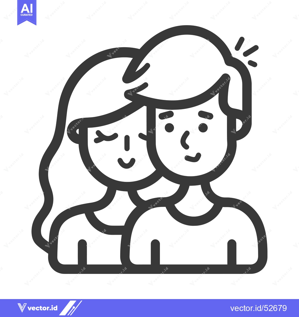Premium Vector dari Line Art Illustration of a Man and Woman with Smiling Faces