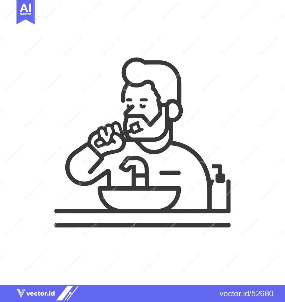 Premium Vector of Line Art Illustration of a Man Brushing His Teeth