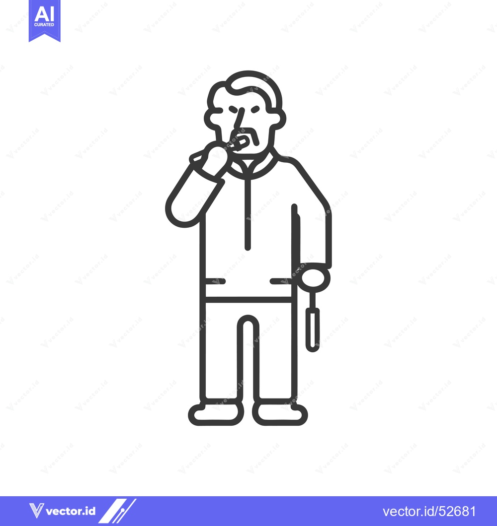 Premium Vector of Line art illustration of a man brushing his teeth