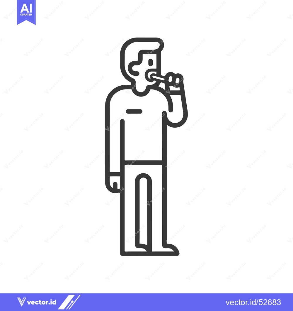 Premium Vector of Line Art Illustration of a Man Brushing His Teeth