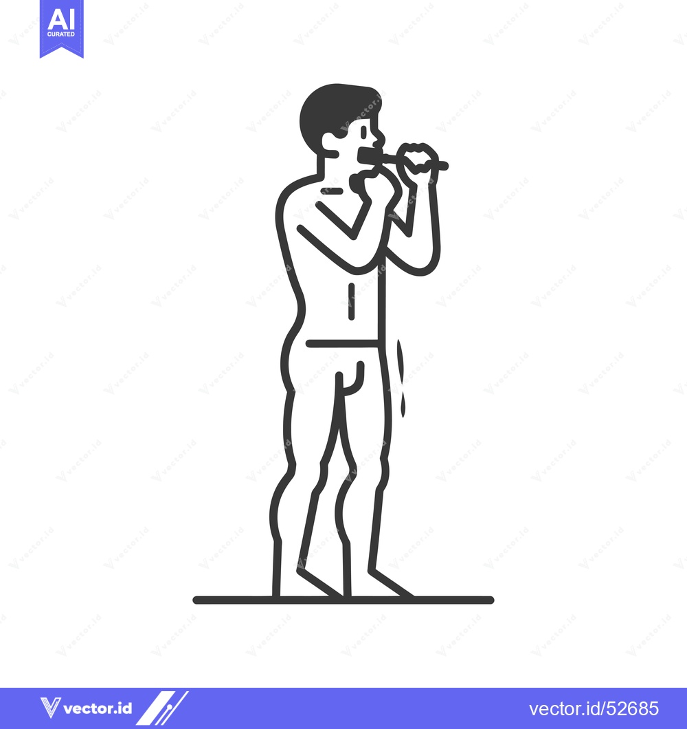 Premium Vector dari Line art illustration of a man brushing his teeth