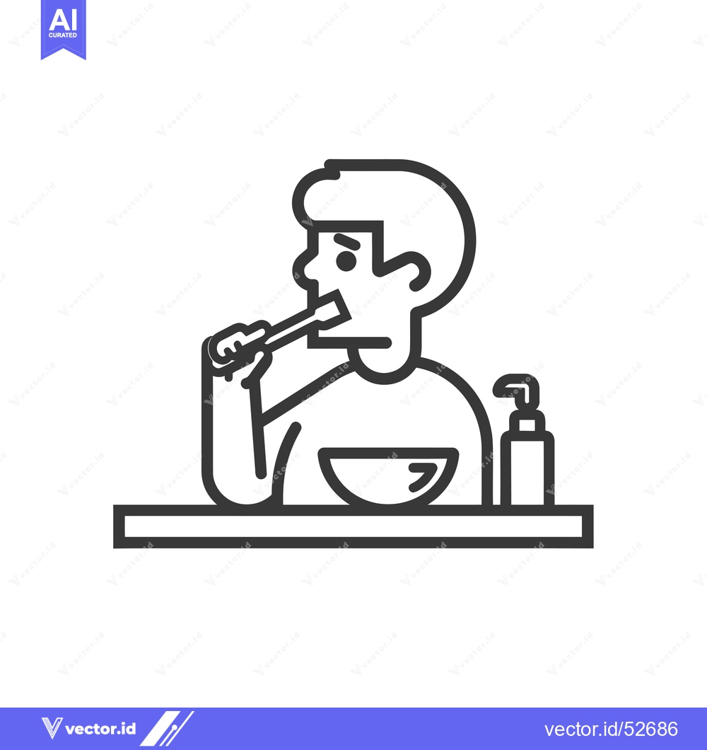 Premium Vector of Line Art Illustration of a Man Brushing His Teeth at the Sink