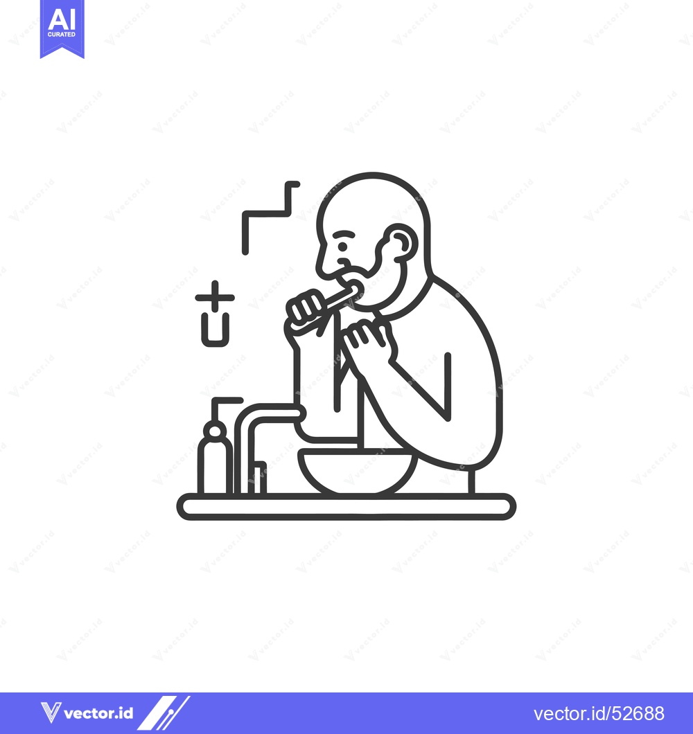 Premium Vector dari Line art illustration of a man brushing his teeth in the bathroom