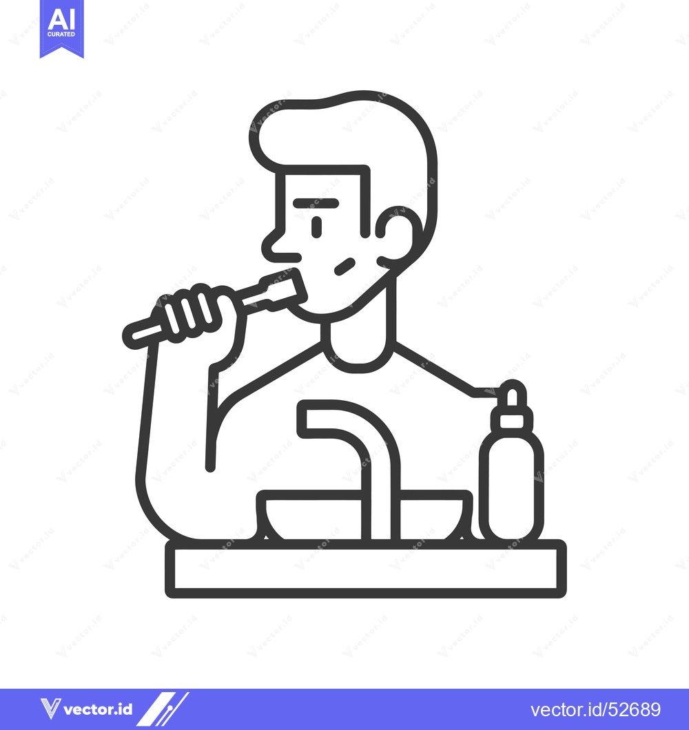 Premium Vector of Line Art Illustration of a Man Brushing His Teeth in the Bathroom