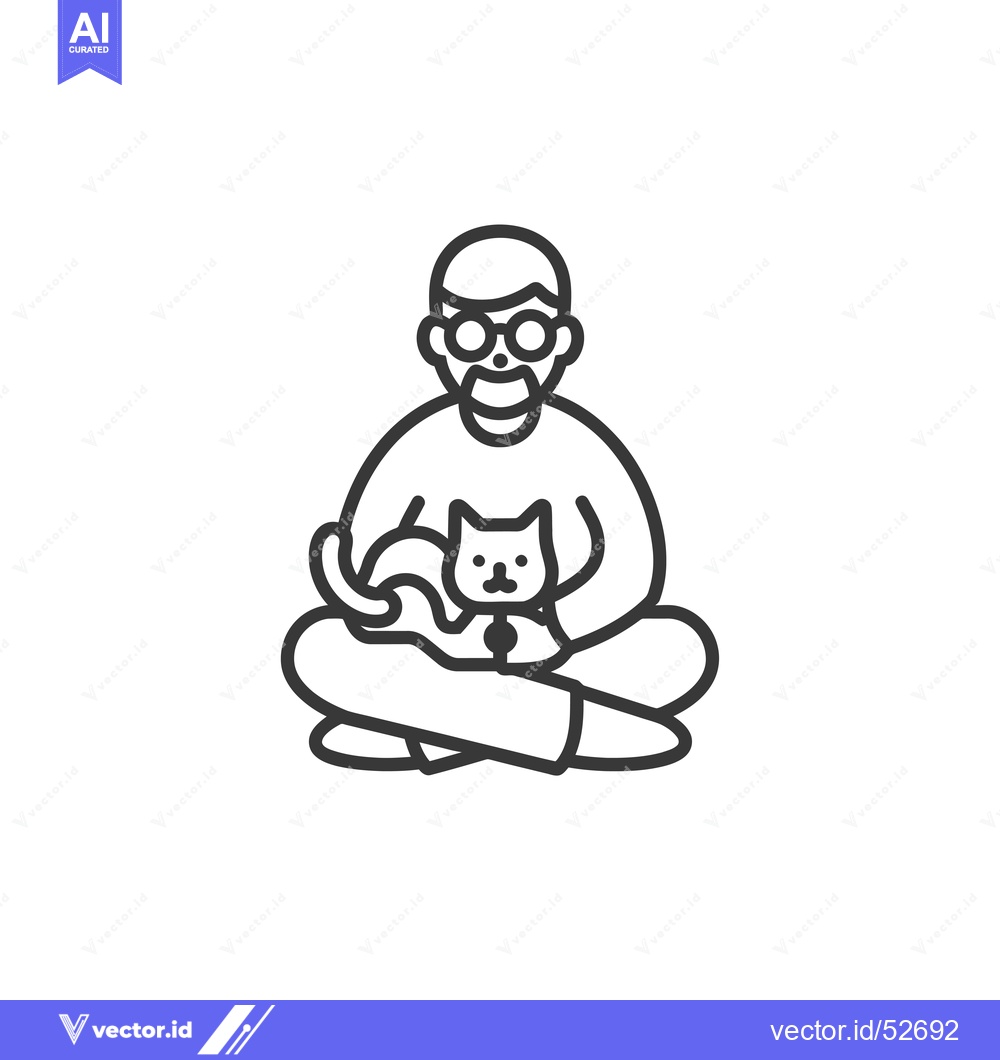 Premium Vector of Line art illustration of a man holding a cat