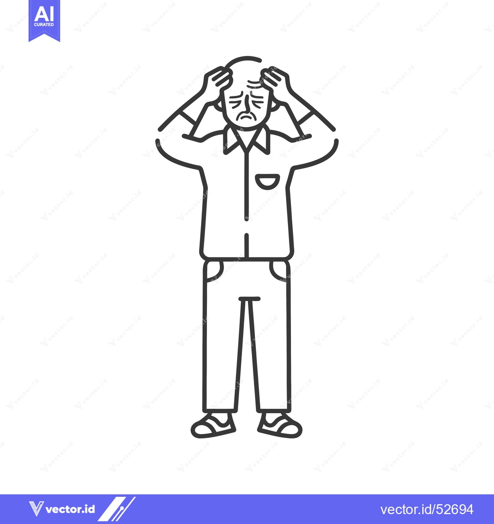 Premium Vector of Line Art Illustration of a Man Holding His Head in Distress