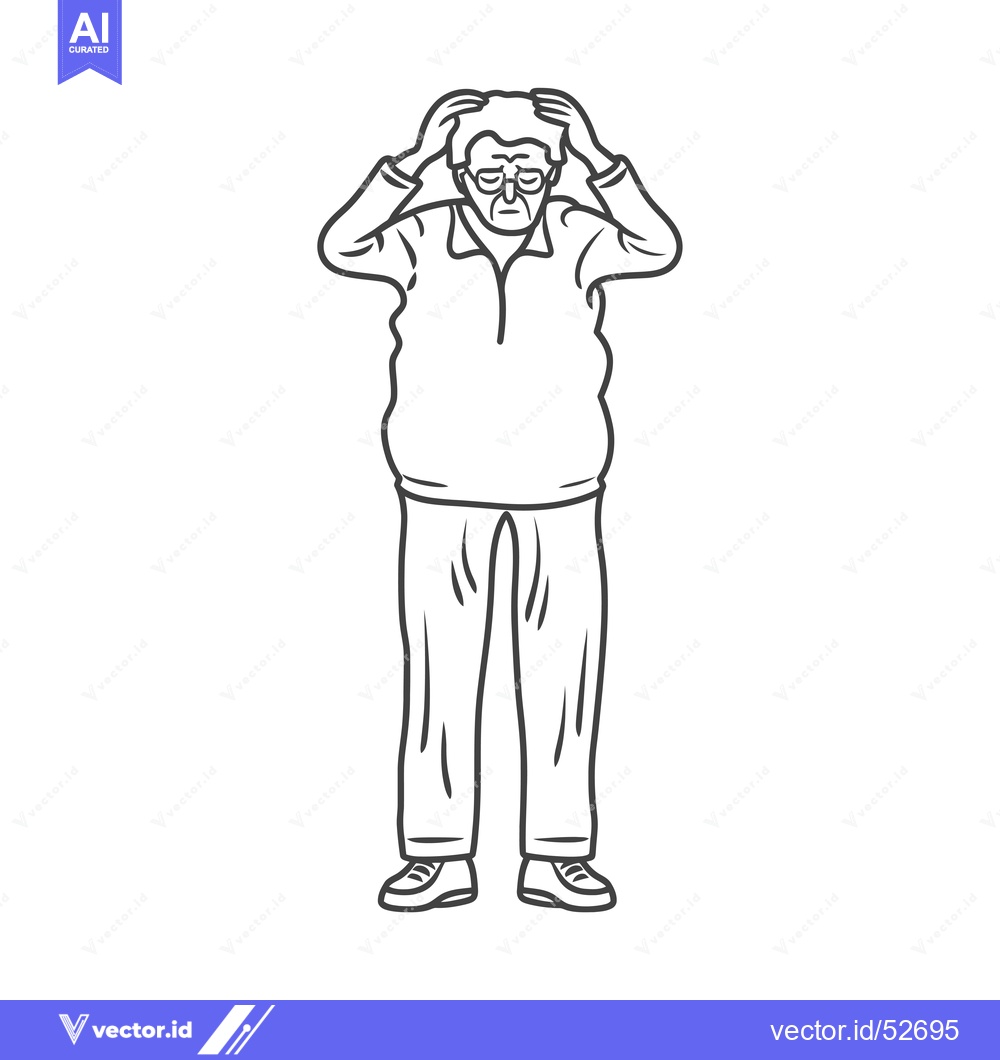 Premium Vector of Line Art Illustration of a Man Holding His Head in Frustration