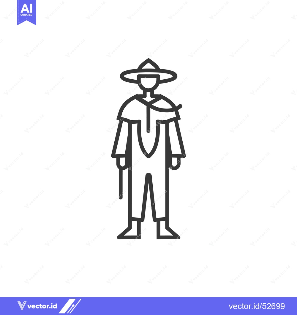 Premium Vector of Line Art Illustration of a Man in a Hat and Cape