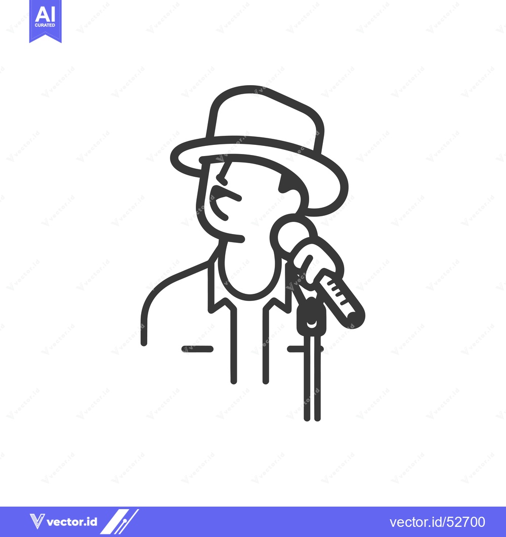 Premium Vector dari Line Art Illustration of a Man in a Hat Singing into a Microphone