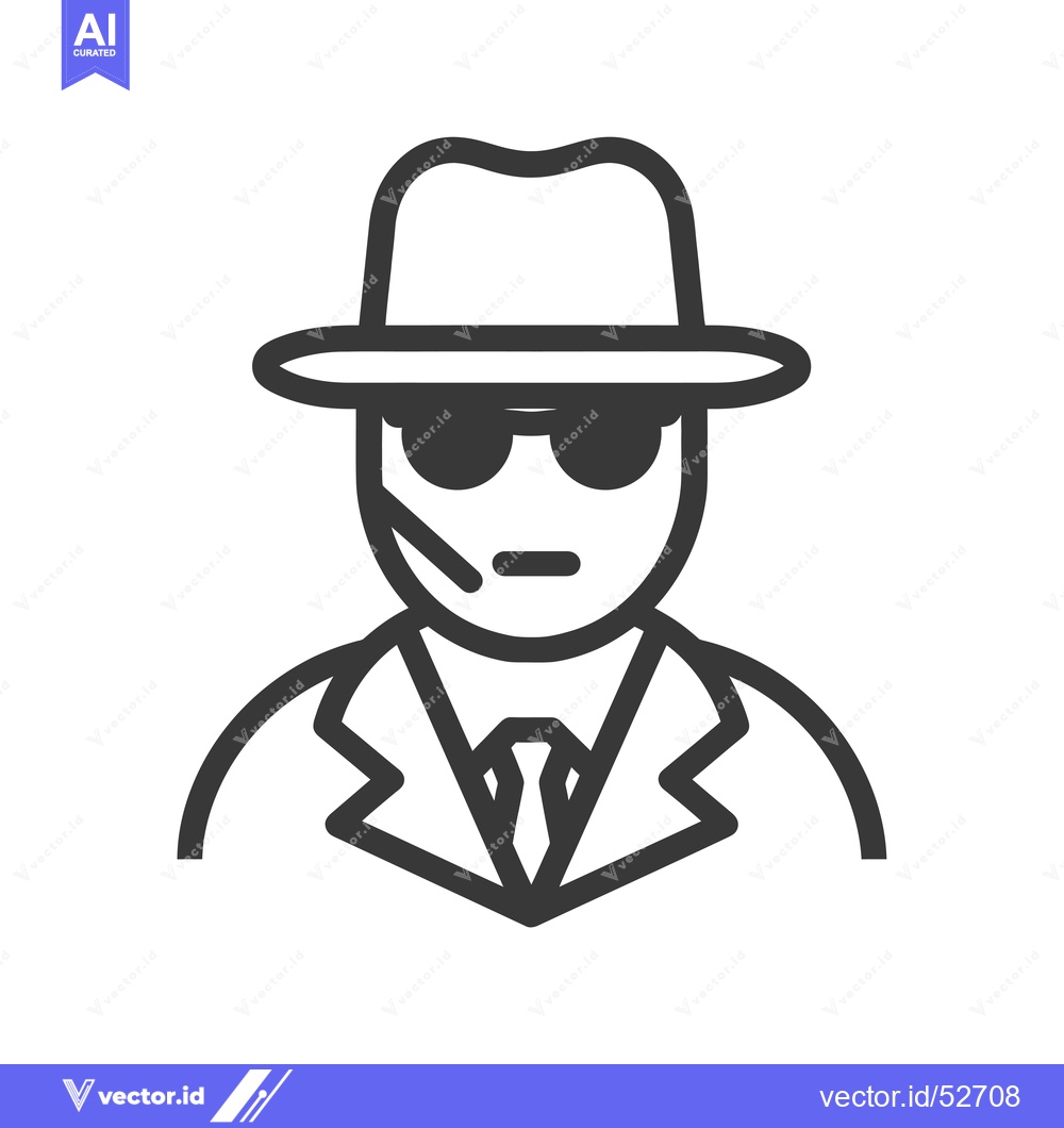 Premium Vector dari Line Art Illustration of a Man in a Suit and Hat Wearing Sunglasses