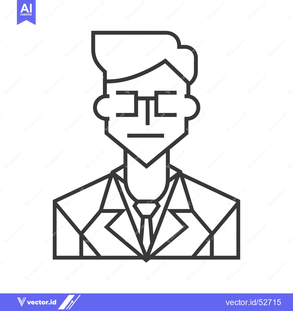 Premium Vector dari Line Art Illustration of a Man in a Suit and Tie with Glasses