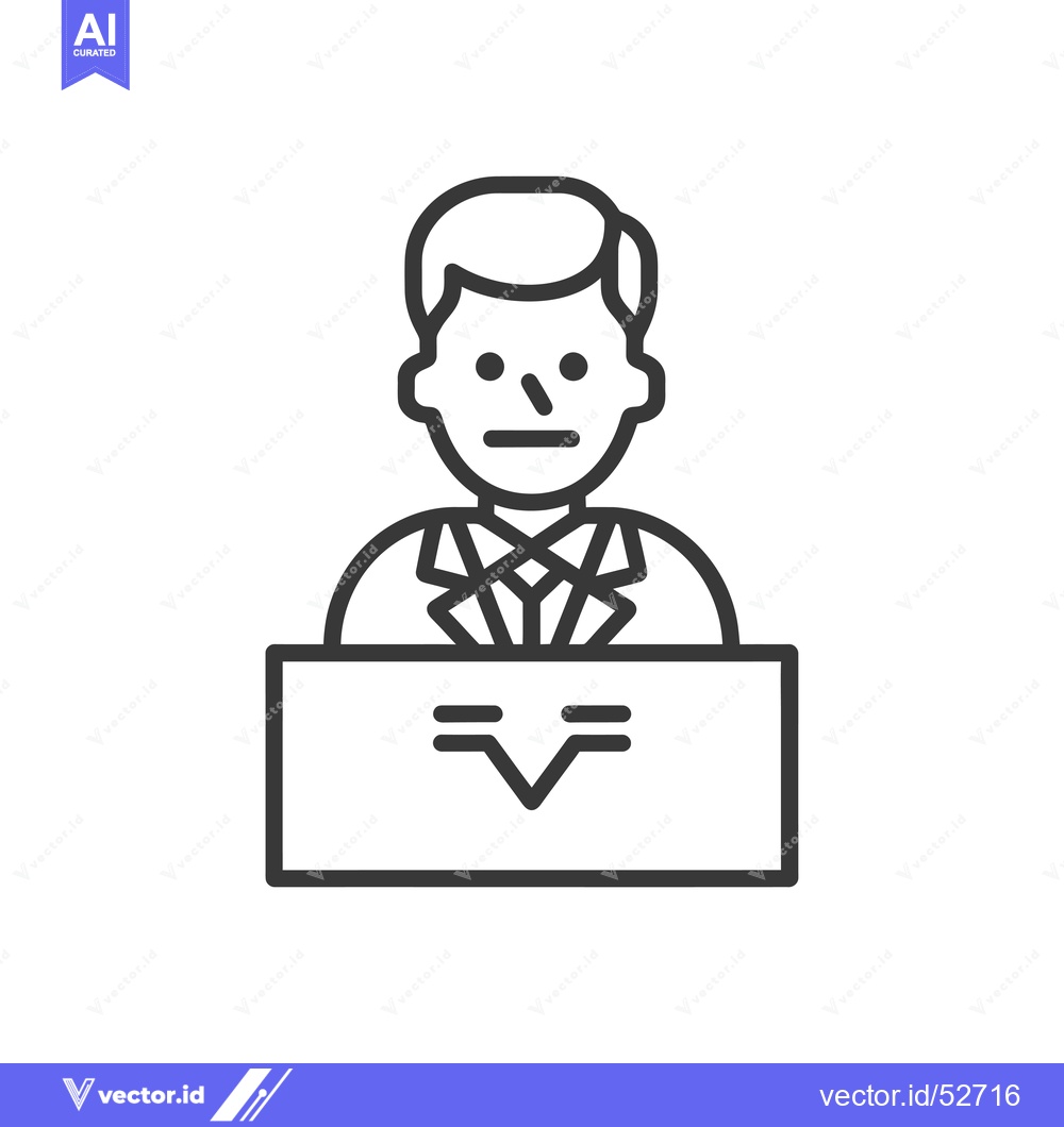 Premium Vector of Line Art Illustration of a Man in a Suit Speaking at a Podium