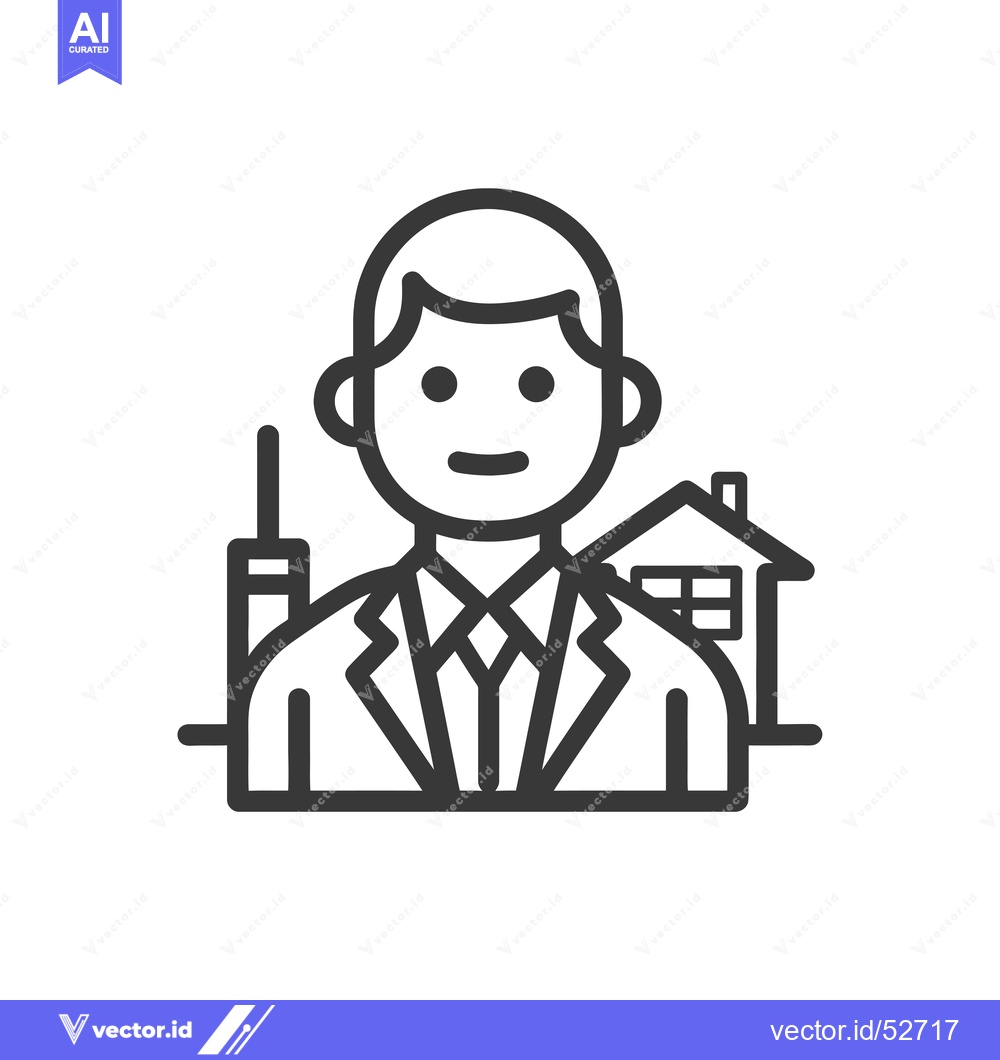 Premium Vector of Line art illustration of a man in a suit with a house and a building i