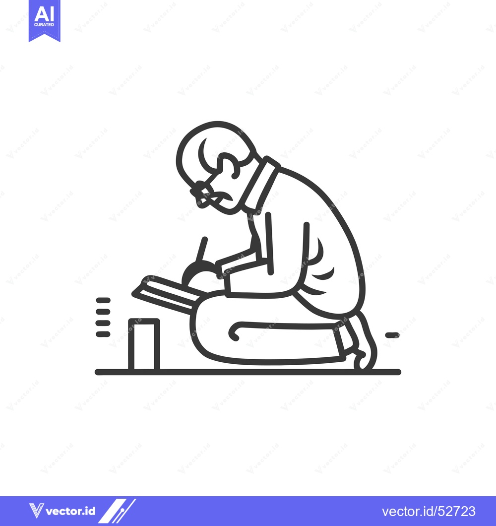 Premium Vector of Line art illustration of a man kneeling and writing