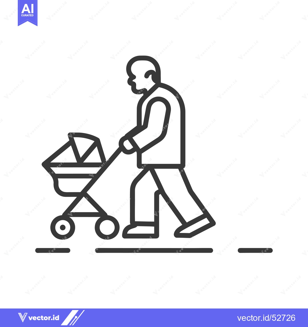 Premium Vector of Line art illustration of a man pushing a stroller