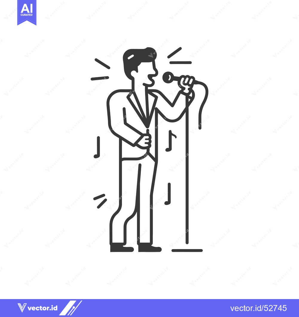 Premium Vector of Line Art Illustration of a Man Singing into a Microphone
