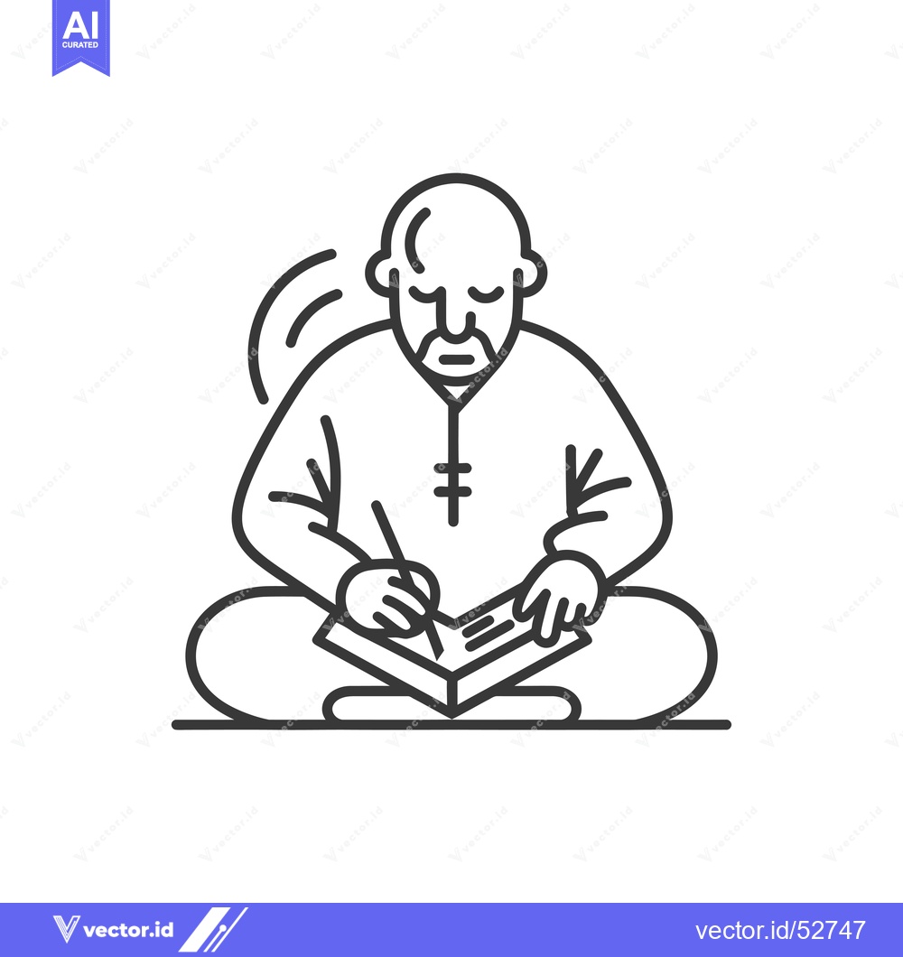 Premium Vector dari Line art illustration of a man sitting cross-legged writing in a book